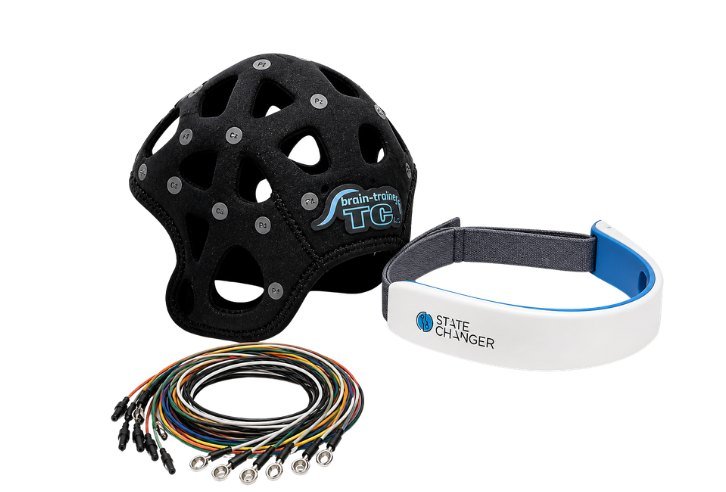 Equipos HEG para entrenamiento cerebral: casco con sensores, diadema y cables